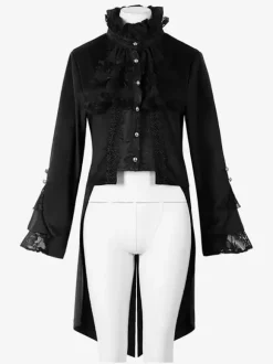 Black Gothic women's mid-length coat autumn and winter fashion slim trench coat dark stand collar palace tuxedo