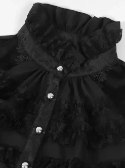 Black Gothic women's mid-length coat autumn and winter fashion slim trench coat dark stand collar palace tuxedo