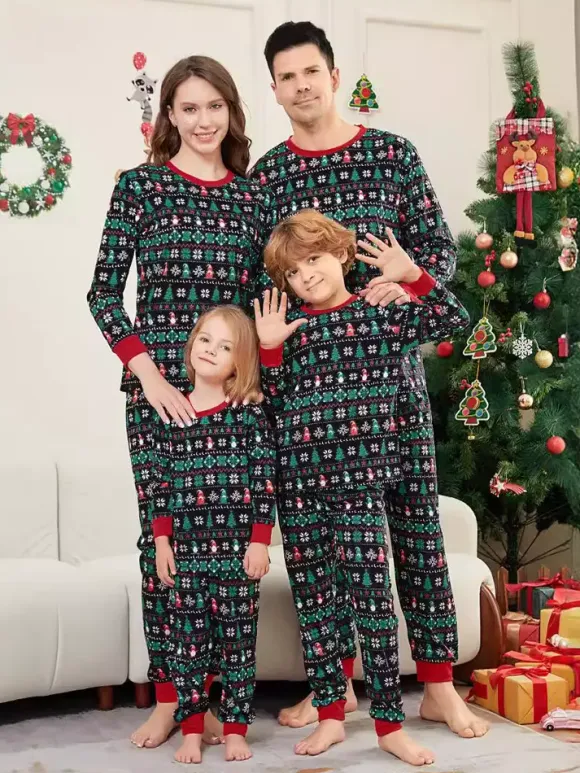 Black Green Fair Isle Family Christmas Pajamas 2026