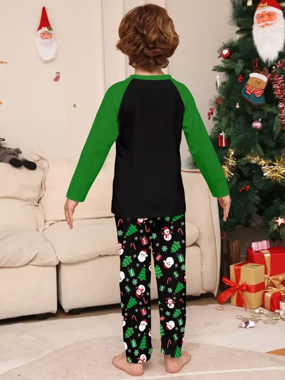 Black Green Raglan Tree Snowman Print Merry Christmas Family Pajamas 2026