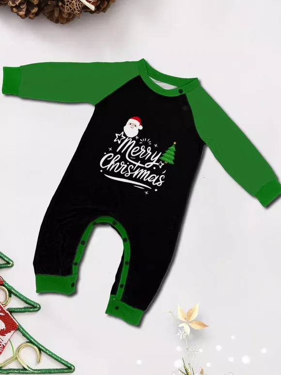 Black Green Raglan Tree Snowman Print Merry Christmas Family Pajamas 2026