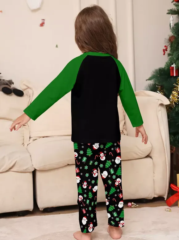 Black Green Raglan Tree Snowman Print Merry Christmas Family Pajamas 2026