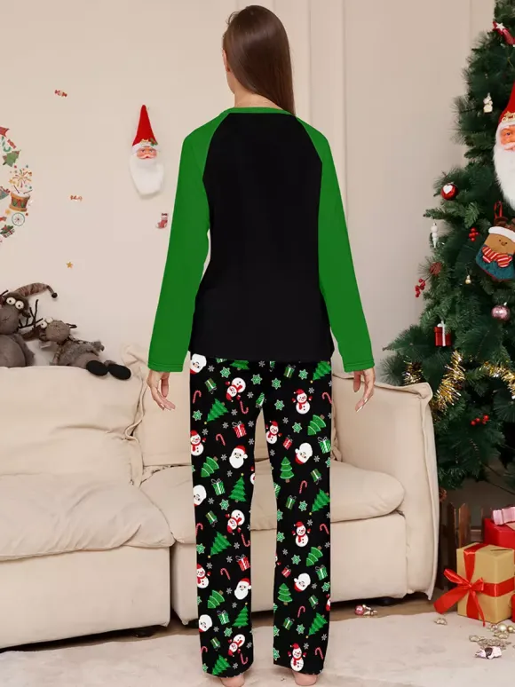 Black Green Raglan Tree Snowman Print Merry Christmas Family Pajamas 2026