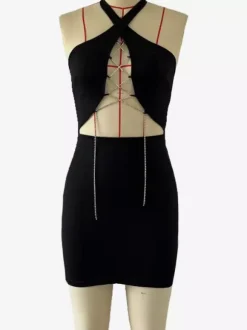 Black Halter Neck Cut-Out Bodycon Mini Dress With Metal Detail 2026