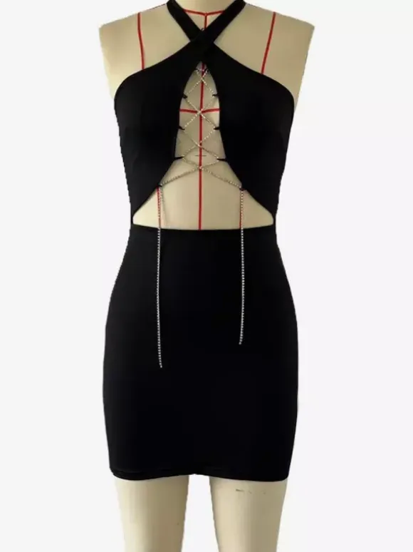 Black Halter Neck Cut-Out Bodycon Mini Dress With Metal Detail 2026