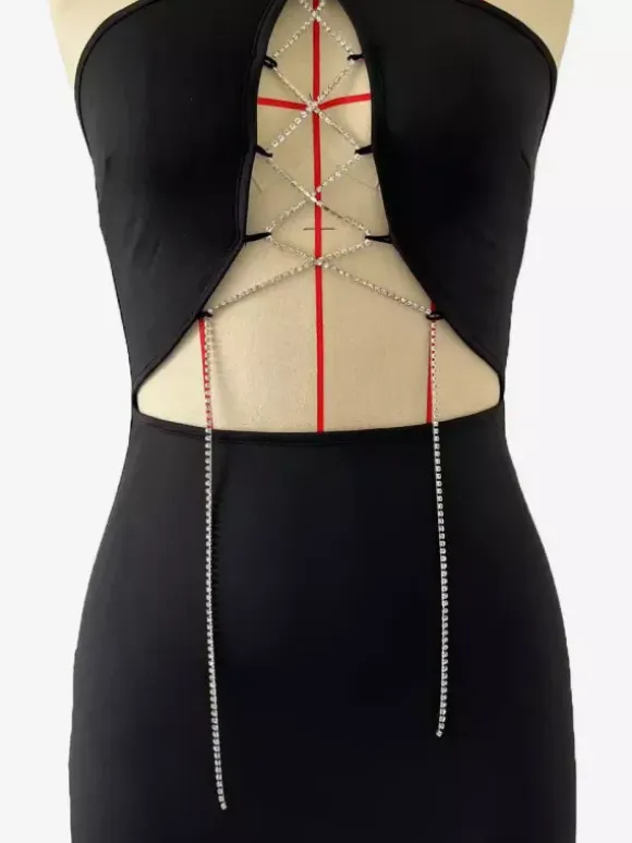 Black Halter Neck Cut-Out Bodycon Mini Dress With Metal Detail 2026