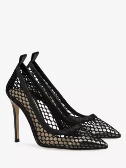Black High Heel Pumps Mesh Pointed Toe Stiletto Heel Dress Shoes