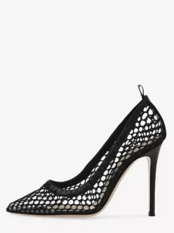 Black High Heel Pumps Mesh Pointed Toe Stiletto Heel Dress Shoes