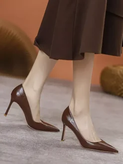 Black High Heel Pumps Women's Pointed Toe Slip On Dress Shoes