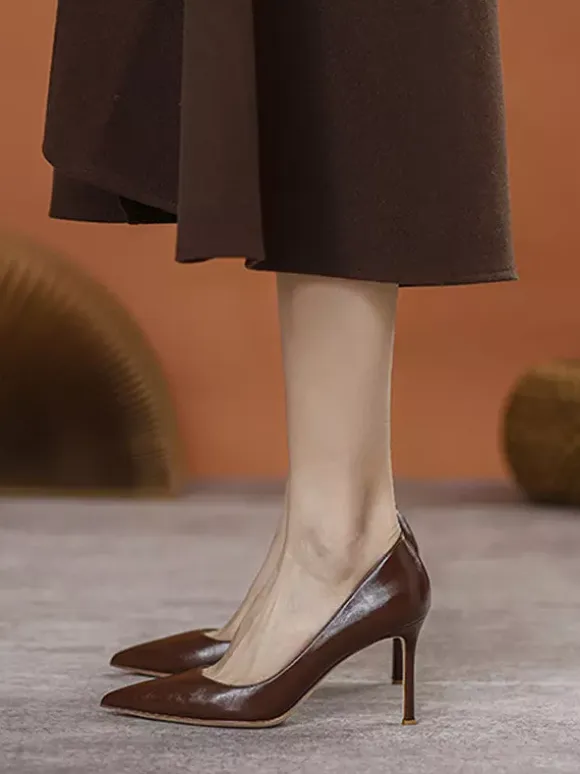 Black High Heel Pumps Women's Pointed Toe Slip On Dress Shoes
