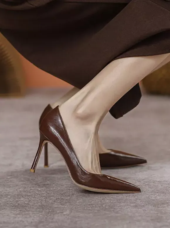 Black High Heel Pumps Women's Pointed Toe Slip On Dress Shoes