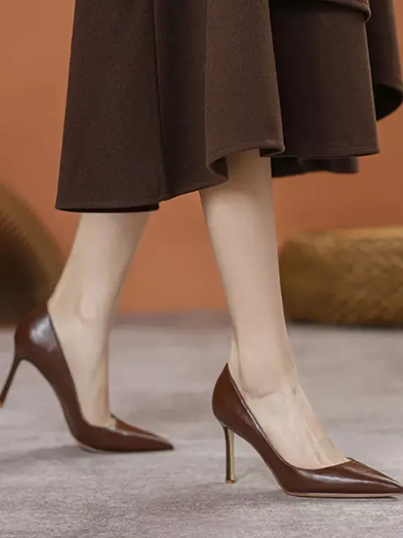 Black High Heel Pumps Women's Pointed Toe Slip On Dress Shoes