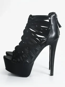 Black High Heel Sandals Open Toe Strappy Sandal Size US5-13