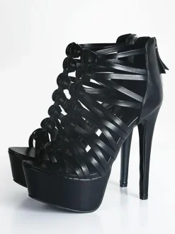 Black High Heel Sandals Open Toe Strappy Sandal Size US5-13
