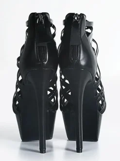 Black High Heel Sandals Open Toe Strappy Sandal Size US5-13