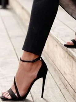 Black High Heel Sandals Open Toe Strappy Prom Shoes Women Homecoming Shoes
