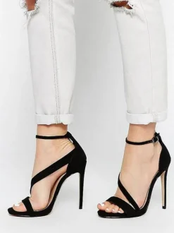 Black High Heel Sandals Open Toe Strappy Prom Shoes Women Homecoming Shoes