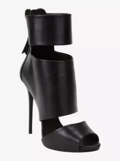 Black High Heel Sandals Peep Toe Strappy Stiletto Heel Sandal Shoes