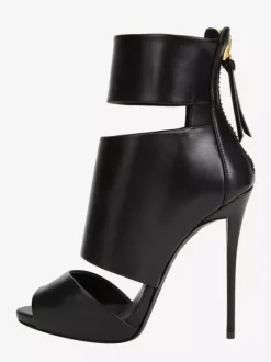 Black High Heel Sandals Peep Toe Strappy Stiletto Heel Sandal Shoes