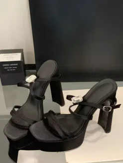 Black High Heel Sandals Platform Open Toe Cirss Corss Chunky Heel Sandal Shoes