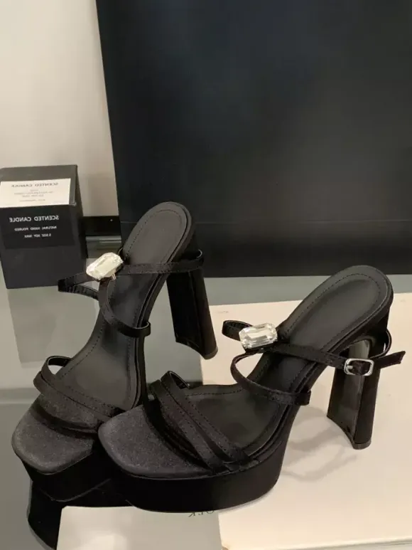 Black High Heel Sandals Platform Open Toe Cirss Corss Chunky Heel Sandal Shoes