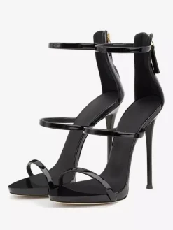Black High Heel Sandals Strappy Open Toe Stiletto Heel Dress Shoes