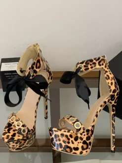 Black High Heel Sandals Women's Open Toe Cut Out Lace Up Sandal Shoes
