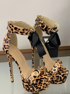 Black High Heel Sandals Women's Open Toe Cut Out Lace Up Sandal Shoes