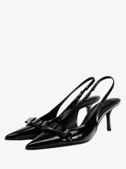 Black High Heels Bows Slingback Stiletto Heel Dress Shoes