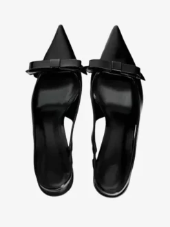 Black High Heels Bows Slingback Stiletto Heel Dress Shoes