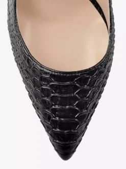 Black High Heels Chunky Heel Snake Pattern Pointed Toe Slingback Pumps