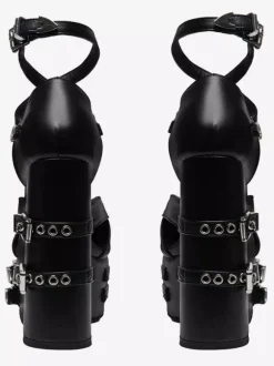 Black High Heels Platform Round Toe Metal Detail Criss Cross Gothic Shoes