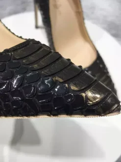 Black High Heels Plus Siez Pointed Toe Snake Pattern Slip On Dress Shoes