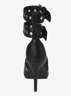 Black High Heels Pointed Toe Buckle Detail Stiletto Heel Pumps