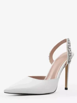 Black High Heels Pointed Toe Rhinestones Slingback Party Pumps
