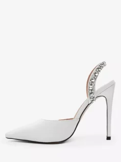 Black High Heels Pointed Toe Rhinestones Slingback Party Pumps