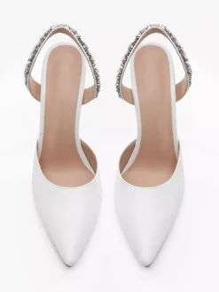 Black High Heels Pointed Toe Rhinestones Slingback Party Pumps