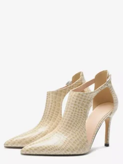 Black High Heels Snake Pattern Pointed Toe Cut Out Ankle Strap Dress Shoes