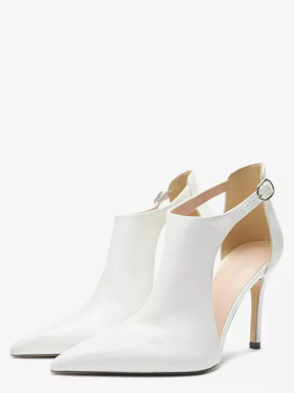 Black High Heels Snake Pattern Pointed Toe Cut Out Ankle Strap Dress Shoes