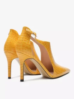 Black High Heels Snake Pattern Pointed Toe Cut Out Ankle Strap Dress Shoes