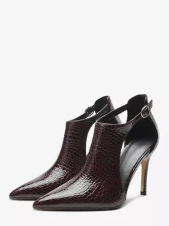 Black High Heels Snake Pattern Pointed Toe Cut Out Ankle Strap Dress Shoes
