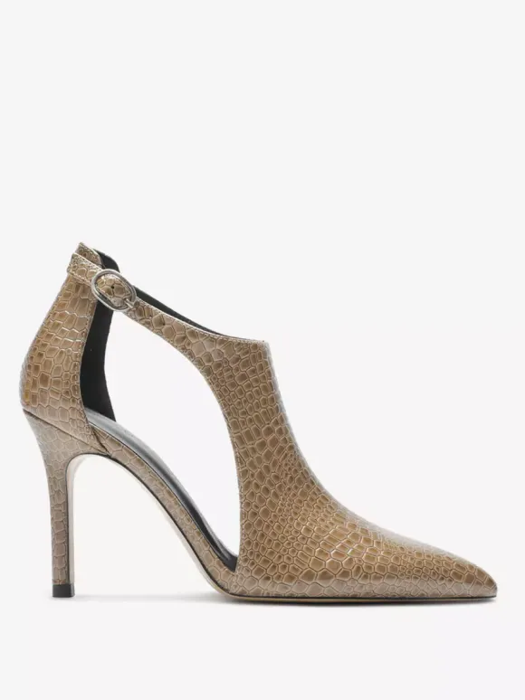 Black High Heels Snake Pattern Pointed Toe Cut Out Ankle Strap Dress Shoes