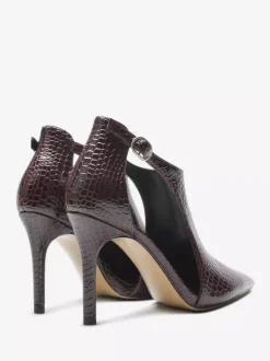 Black High Heels Snake Pattern Pointed Toe Cut Out Ankle Strap Dress Shoes