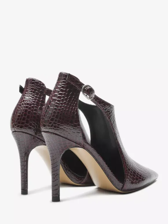 Black High Heels Snake Pattern Pointed Toe Cut Out Ankle Strap Dress Shoes