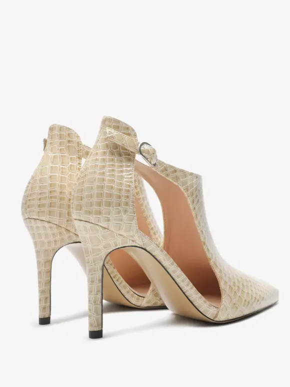 Black High Heels Snake Pattern Pointed Toe Cut Out Ankle Strap Dress Shoes