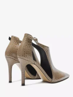 Black High Heels Snake Pattern Pointed Toe Cut Out Ankle Strap Dress Shoes