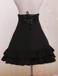 Black High Waist Lolita Short Skirt Lace Up Layered Ruffles
