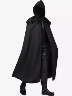 Black Hooded Cloak Unisex Medieval Gothic Vampire Cape Full Length Renaissance Costume