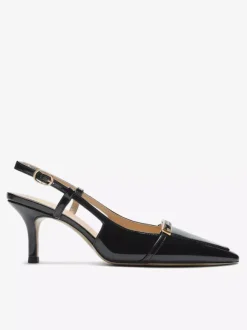 Black Kitten Heel Pumps Pointed Toe Buckle Detail Slingback Shoes