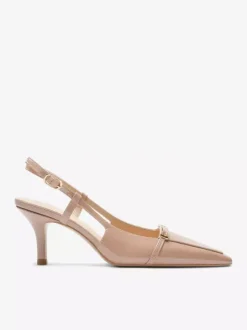Black Kitten Heel Pumps Pointed Toe Buckle Detail Slingback Shoes